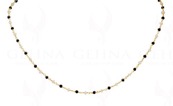 Black Spinel & Moonstone Faceted Bead Chain .925 Sterling Silver CS-1152