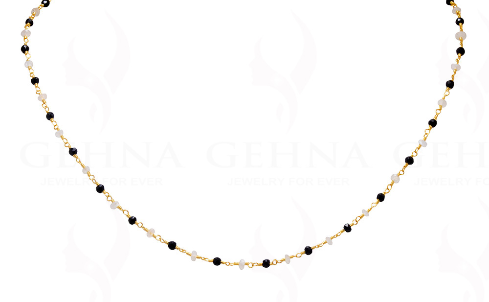 Black Spinel & Moonstone Faceted Bead Chain .925 Sterling Silver CS-1152