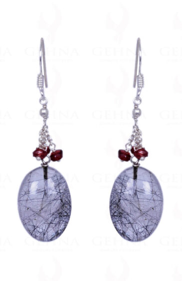 Rutile Quartz & Red Garnet Gemstone Earrings Made In .925 Sterling Silver ES-1152