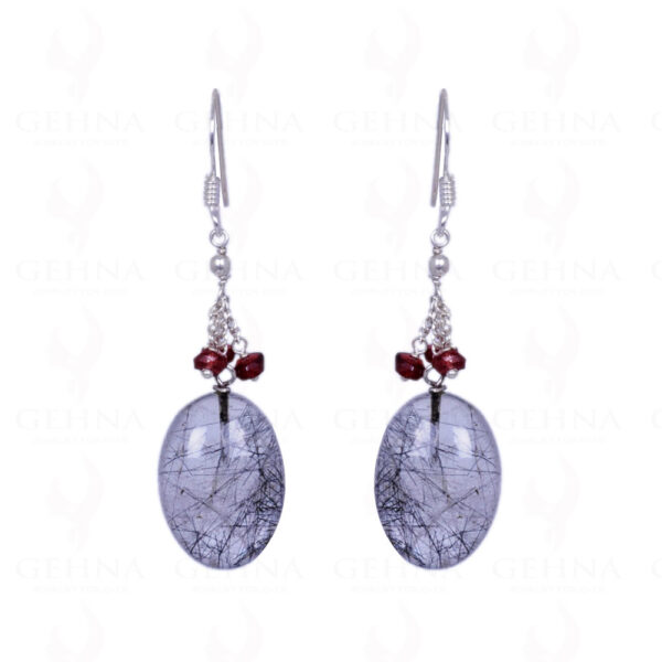 Rutile Quartz & Red Garnet Gemstone Earrings Made In .925 Sterling Silver ES-1152