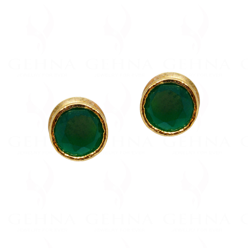 Precious Emerald Studded Gold Plated Round Shape Earrings FE-1152