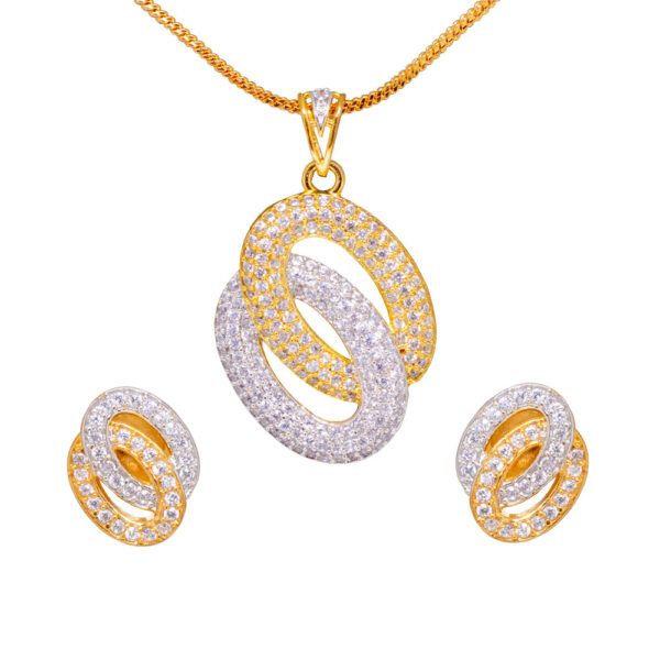 Stunning Topaz Studded Ring Interlocking Circles Pendant & Earring Set FP-1152