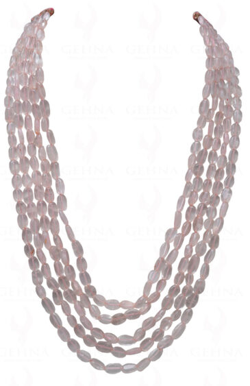 5 Rows of Rose Quartz Gemstone Cabochon Oval Shaped Bead Necklace NS-1152