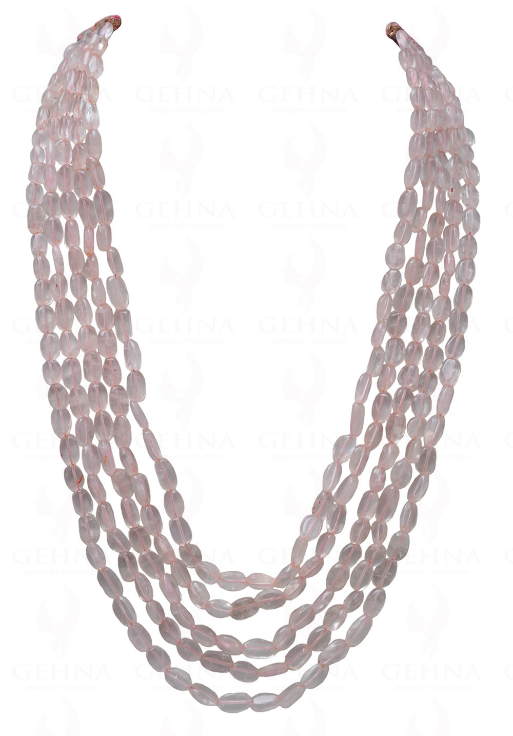 5 Rows of Rose Quartz Gemstone Cabochon Oval Shaped Bead Necklace NS-1152