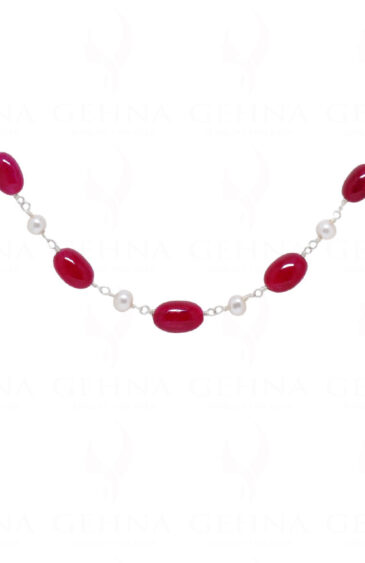 Stylish Pearl & Ruby Gemstone Chain Knotted In.925 Sterling Silver Cm1152