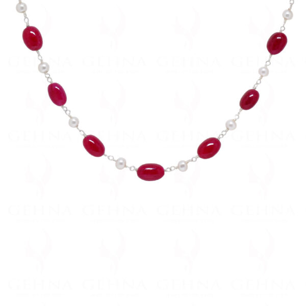 Stylish Pearl & Ruby Gemstone Chain Knotted In.925 Sterling Silver Cm1152