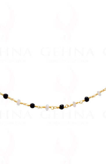 Black Spinel & Moonstone Faceted Bead Chain .925 Sterling Silver CS-1152