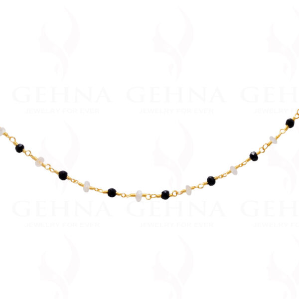 Black Spinel & Moonstone Faceted Bead Chain .925 Sterling Silver CS-1152