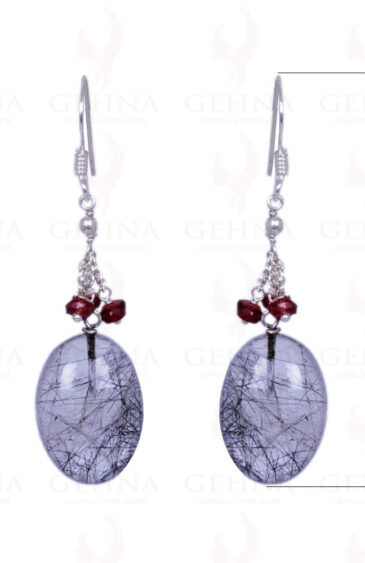 Rutile Quartz & Red Garnet Gemstone Earrings Made In .925 Sterling Silver ES-1152