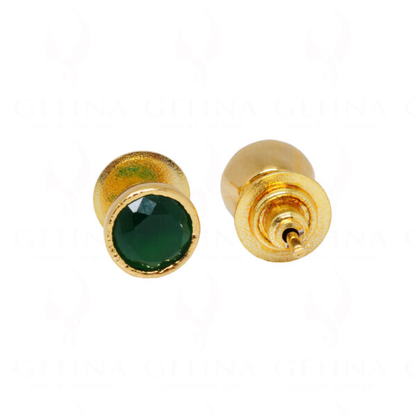 Precious Emerald Studded Gold Plated Round Shape Earrings FE-1152