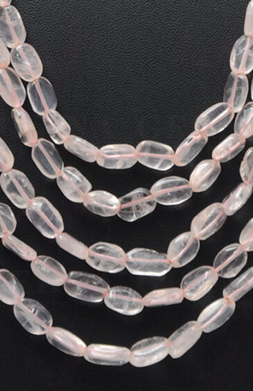 5 Rows of Rose Quartz Gemstone Cabochon Oval Shaped Bead Necklace NS-1152