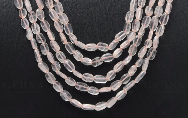 5 Rows of Rose Quartz Gemstone Cabochon Oval Shaped Bead Necklace NS-1152