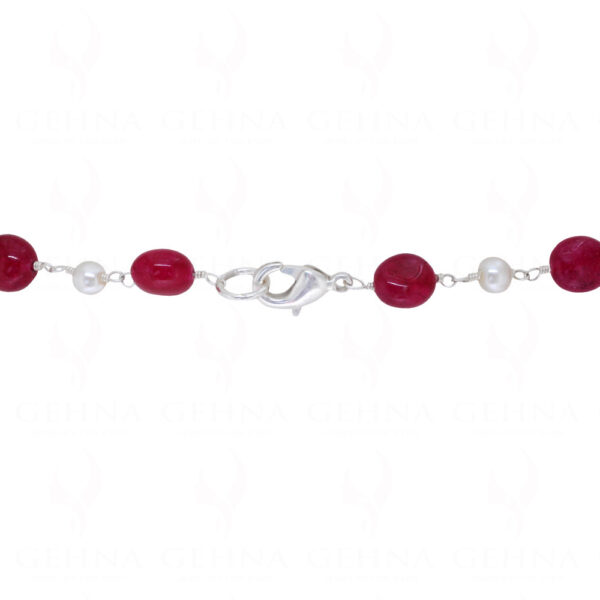 Stylish Pearl & Ruby Gemstone Chain Knotted In.925 Sterling Silver Cm1152