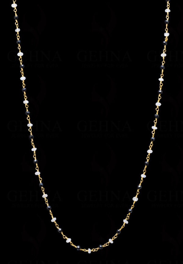 Black Spinel & Moonstone Faceted Bead Chain .925 Sterling Silver CS-1152