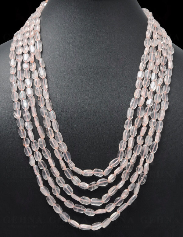 5 Rows of Rose Quartz Gemstone Cabochon Oval Shaped Bead Necklace NS-1152