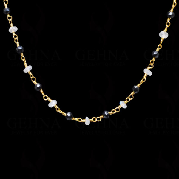 Black Spinel & Moonstone Faceted Bead Chain .925 Sterling Silver CS-1152