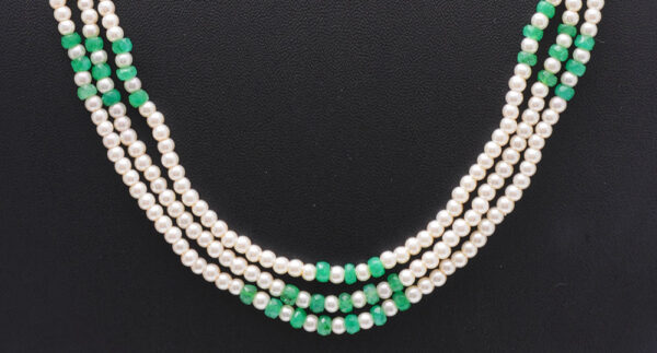 3 Rows Of Pearl & Emerald Gemstone Beaded Necklace NM-1152