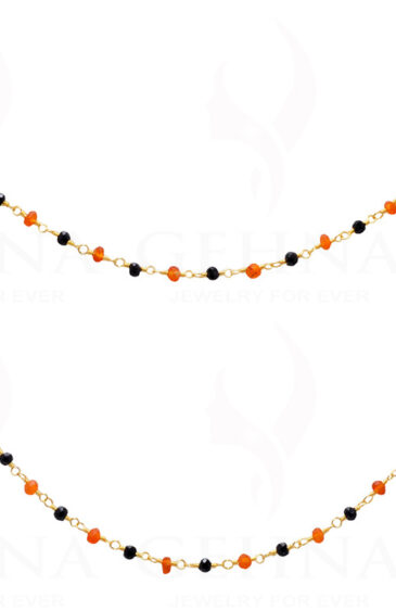 Black Spinel & Carnelian Gemstone Bead Chain In.925 Sterling Silver CS-1153