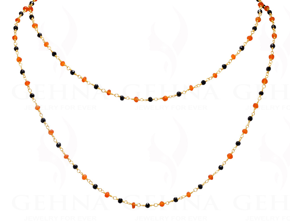 Black Spinel & Carnelian Gemstone Bead Chain In.925 Sterling Silver CS-1153