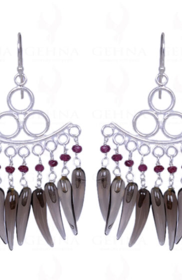 Smoky Topaz & Garnet Gemstone Earrings Made In .925 Sterling Silver ES-1153