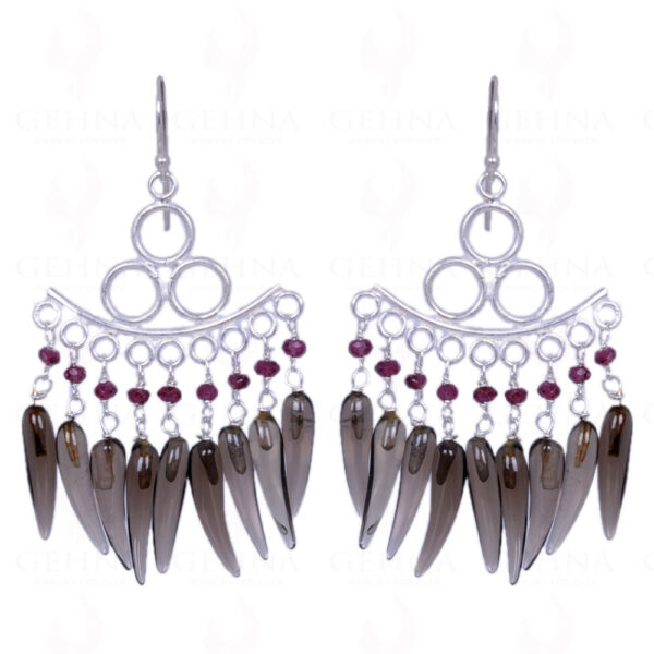 Smoky Topaz & Garnet Gemstone Earrings Made In .925 Sterling Silver ES-1153