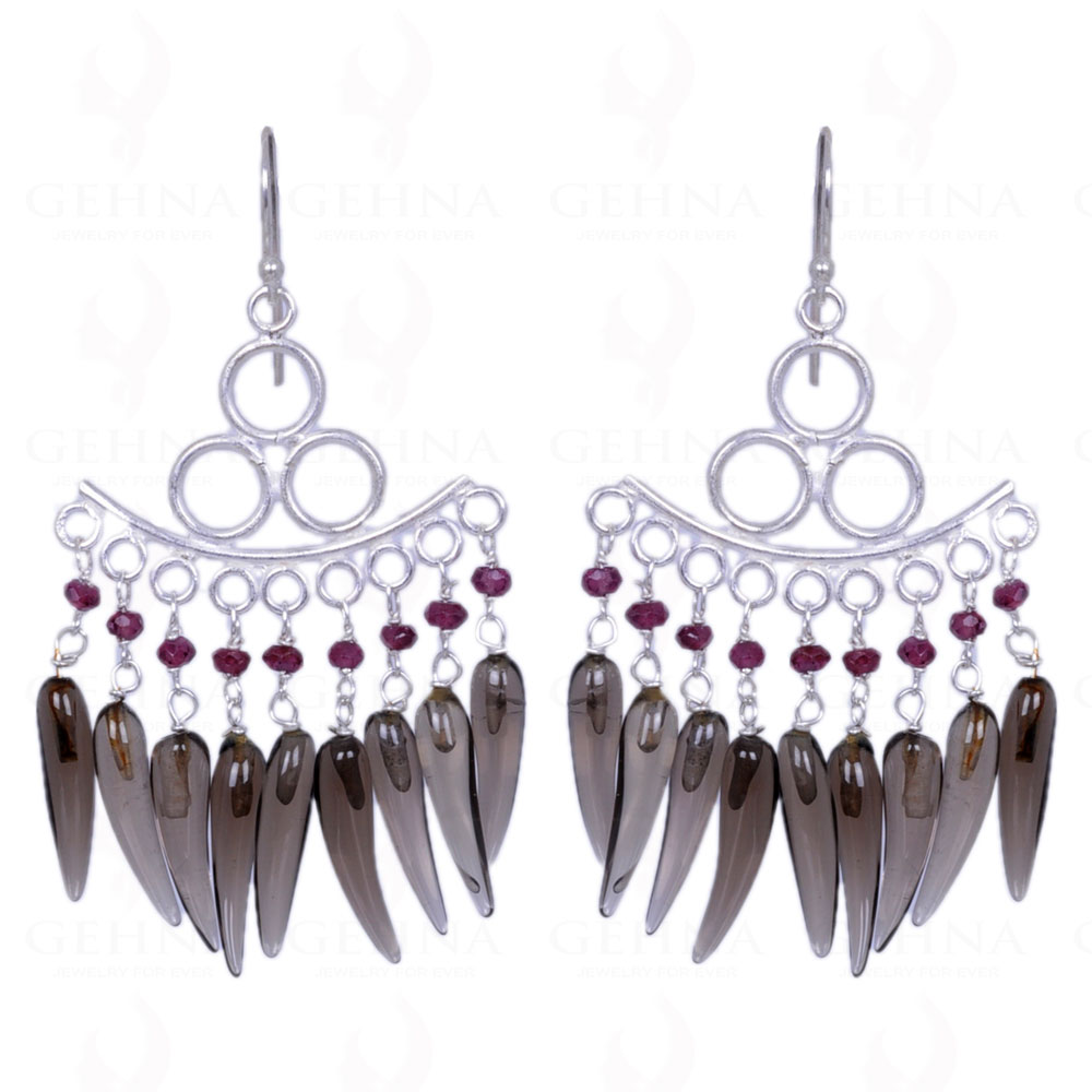 Smoky Topaz & Garnet Gemstone Earrings Made In .925 Sterling Silver ES-1153