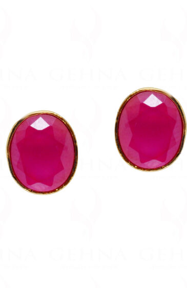 Ruby Studded Gold Plated Round Shape Earrings FE-1153