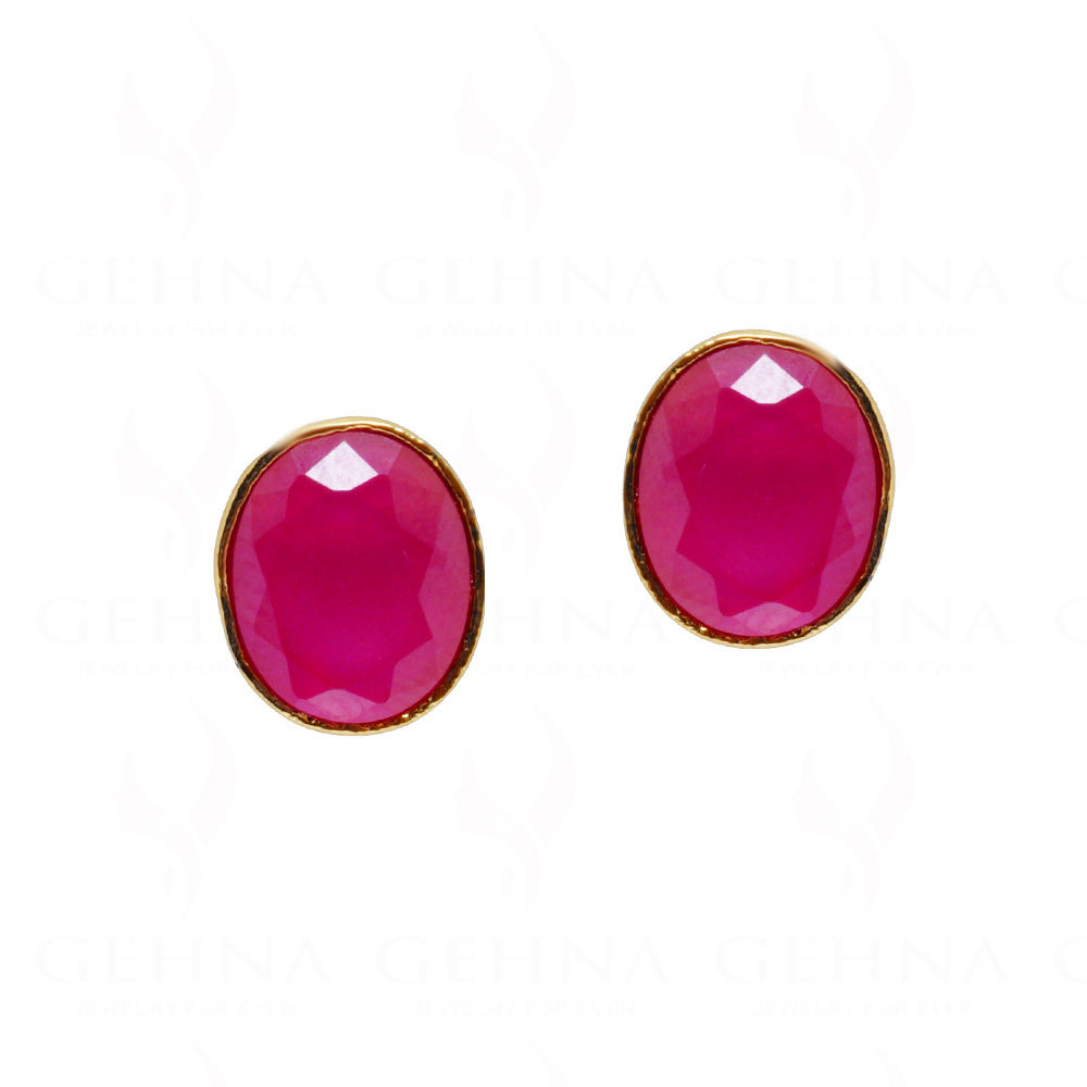 Ruby Studded Gold Plated Round Shape Earrings FE-1153