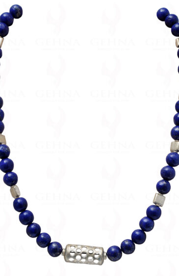10 MM Lapis Round Cabochon Bead Necklace With Solid Silver Elements NS-1153