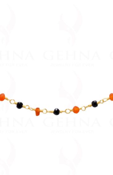 Black Spinel & Carnelian Gemstone Bead Chain In.925 Sterling Silver CS-1153