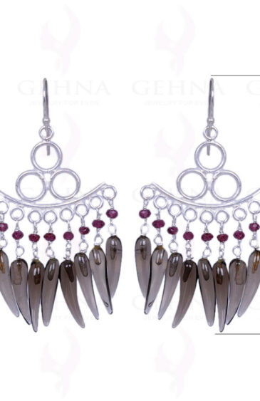 Smoky Topaz & Garnet Gemstone Earrings Made In .925 Sterling Silver ES-1153
