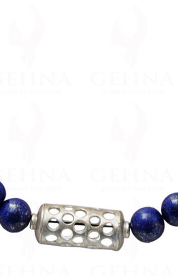 10 MM Lapis Round Cabochon Bead Necklace With Solid Silver Elements NS-1153