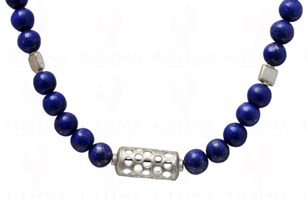 10 MM Lapis Round Cabochon Bead Necklace With Solid Silver Elements NS-1153