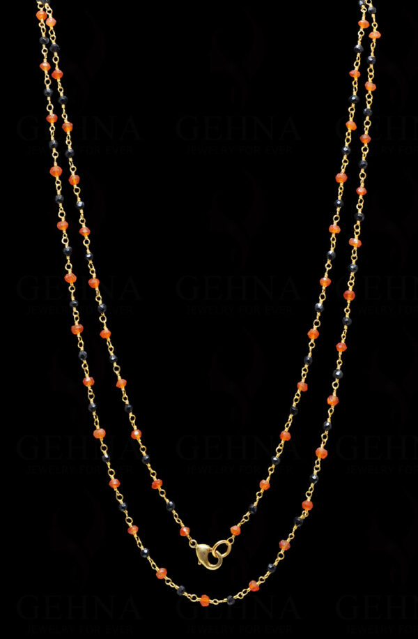 Black Spinel & Carnelian Gemstone Bead Chain In.925 Sterling Silver CS-1153