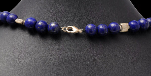 10 MM Lapis Round Cabochon Bead Necklace With Solid Silver Elements NS-1153