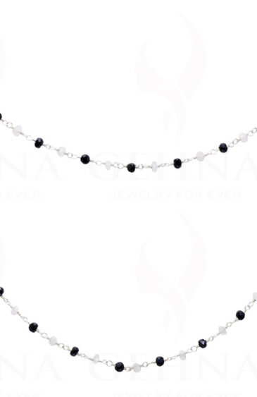 Black Spinel & Moonstone Faceted Bead Chain .925 Sterling Silver CS-1154