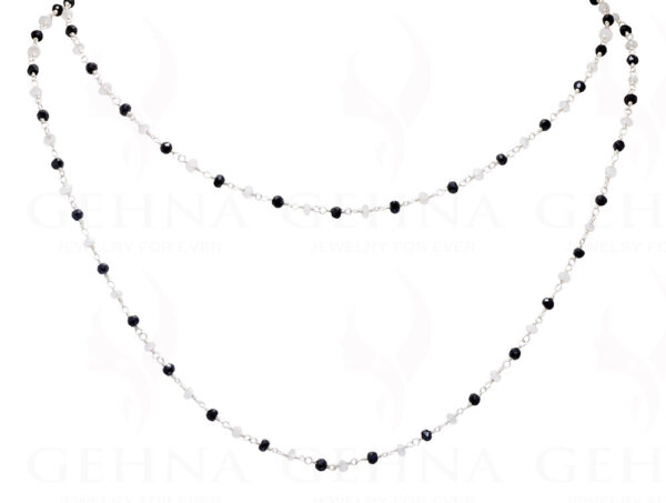 Black Spinel & Moonstone Faceted Bead Chain .925 Sterling Silver CS-1154