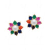 Pearl, Sapphire & Multicolor Studded Flower Shape Earrings FE-1154