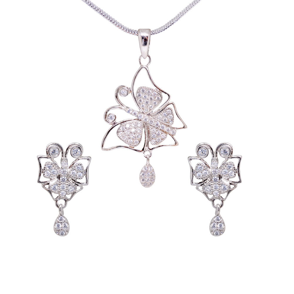 Classic Topaz Studded Butterfly Shaped Pendant & Earring Set FP-1154