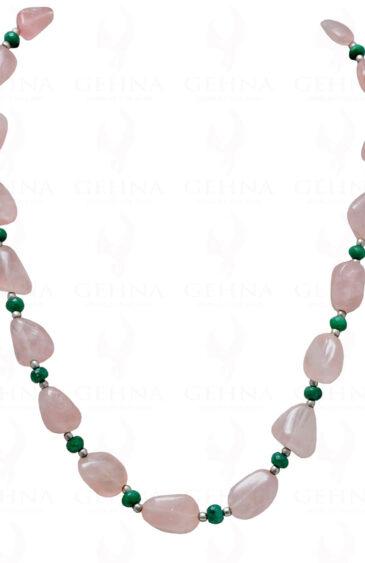 Emerald & Rose Quartz Gemstone Tumble Shaped Bead Necklace NS-1154