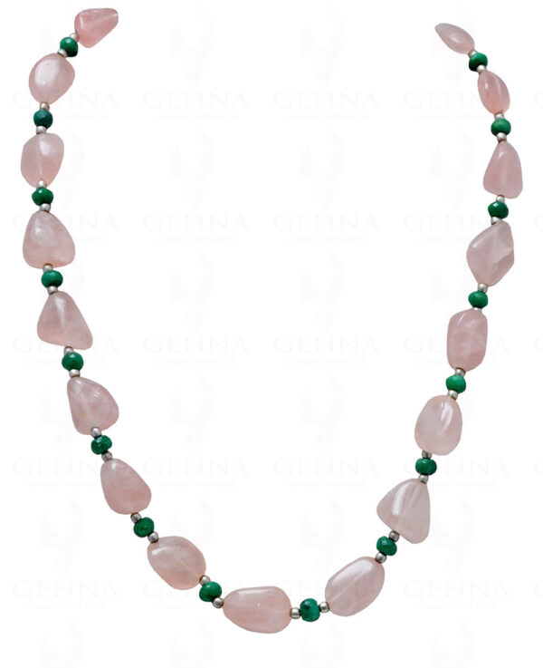 Emerald & Rose Quartz Gemstone Tumble Shaped Bead Necklace NS-1154