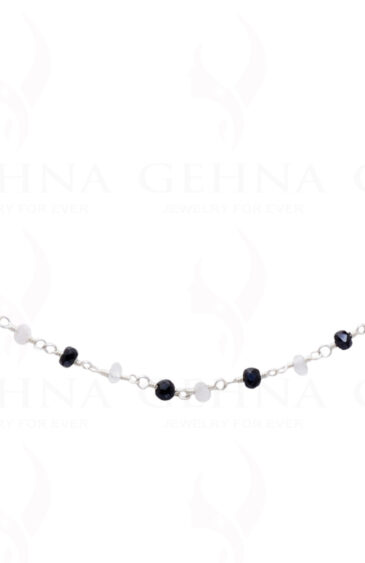 Black Spinel & Moonstone Faceted Bead Chain .925 Sterling Silver CS-1154