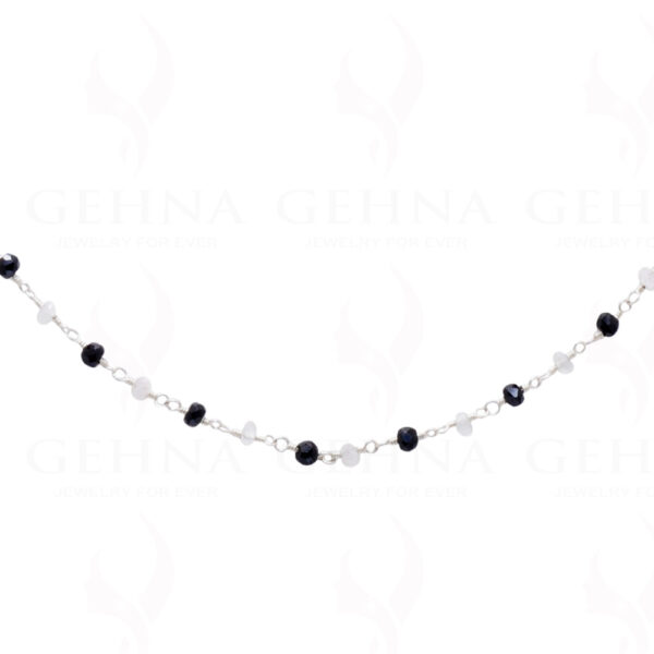 Black Spinel & Moonstone Faceted Bead Chain .925 Sterling Silver CS-1154