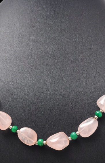 Emerald & Rose Quartz Gemstone Tumble Shaped Bead Necklace NS-1154