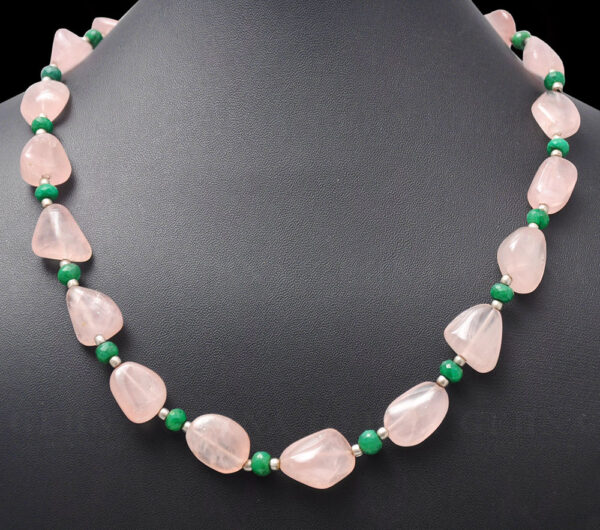 Emerald & Rose Quartz Gemstone Tumble Shaped Bead Necklace NS-1154