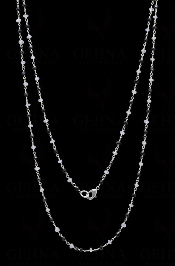 Black Spinel & Moonstone Faceted Bead Chain .925 Sterling Silver CS-1154