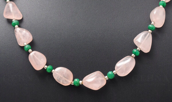 Emerald & Rose Quartz Gemstone Tumble Shaped Bead Necklace NS-1154