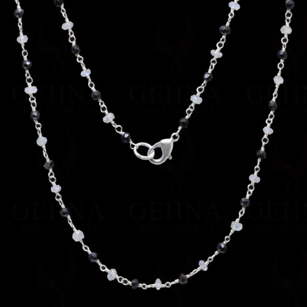 Black Spinel & Moonstone Faceted Bead Chain .925 Sterling Silver CS-1154