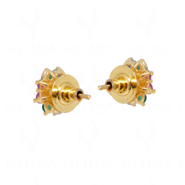 Pearl, Sapphire & Multicolor Studded Flower Shape Earrings FE-1154