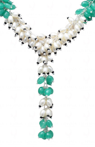 Emerald, Pearl & Black Onyx Gemstone Beaded Necklace With Earring NM-1155